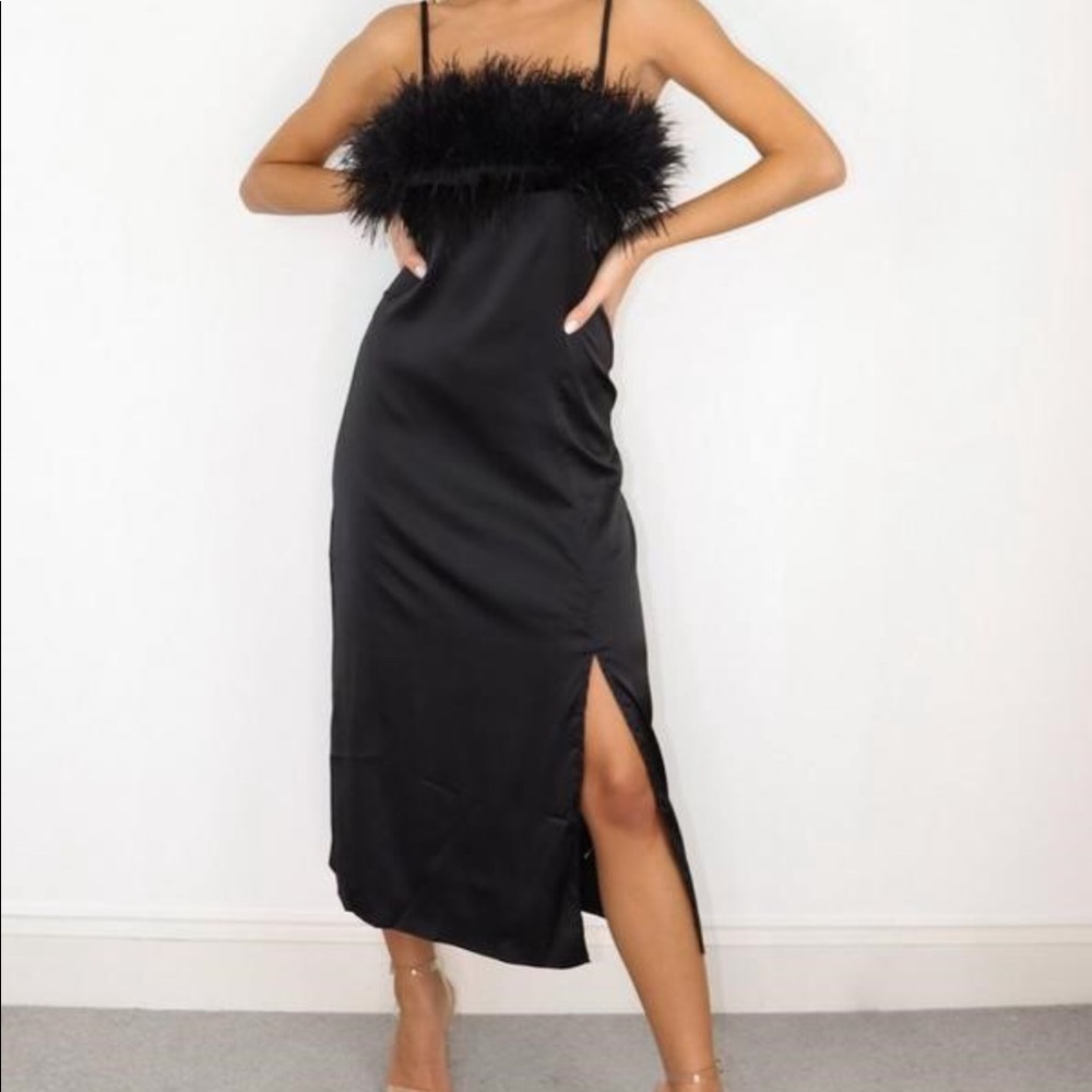 Black feather bust slip dress- size 6